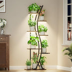 62" Plant Stand Indoor with Grow Lights - 7 Tiered Tall Metal Plant Shelf - Corner Wooden Plant Stand for Indoor Plants Multiple, Large S-Shape Flower Rack Holder for Living Room, Garden, Patio Decor
