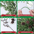 Faux Cedar Stems Artificial Norfolk Pine Branches for Christmas Decor, 12 PCS Fake Pine Stems with 2 PCS Pine Cones Branches Real Touch Realistic Faux Greenery for Vases DIY Garland Xmas Table Indoor