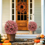 Artificial Topiary Bushes for Outdoors with Spike, Boxwood Ball Fake Shrubs UV Resistant Faux Plants for Indoor Outdoor Fall Thanksgiving Halloween Decor (Red Eucalyptus)