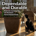 Sunnydaze 20-Inch Anjelica Large Plastic Pot for Plants - Outdoor Double-Walled Large Plastic Planter with Drillable Drainage Holes - Sable - 2pk