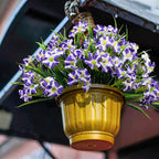 LikSoor Outdoors Artificial Flowers Spring Summer Decor Fake Petunias UV Resistant Flower Faux 12 Bundles Realistic Plastic Plant Porch Patio Window Box Garden Decoration (Purple)