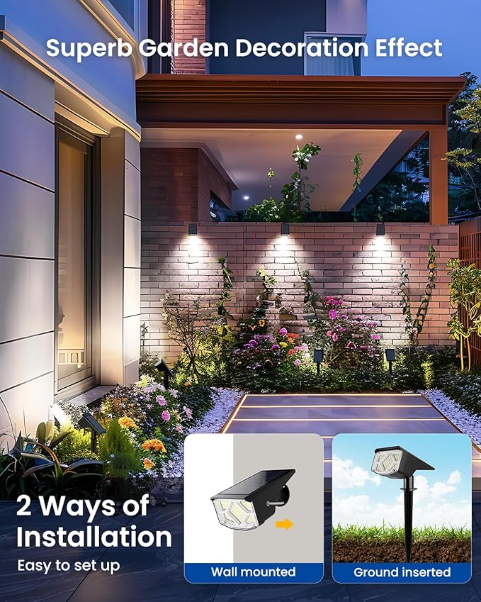 SOLPEX Solar Lights Outdoor Waterproof IP65, Landscape Spotlights Outdoor, Compact Design Spot Lights, Solar Powered Flood Lights for Garden Yard House Pathway Tree Outside, 10 Pack, Cool White