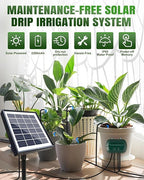 Breeze Touch Solar Drip Irrigation Kit 50FT, Automatic Garden Watering System with Timer, Draws Water from Container, Supports 15 Pots for Balcony, Patio, Indoor & Outdoor Plants