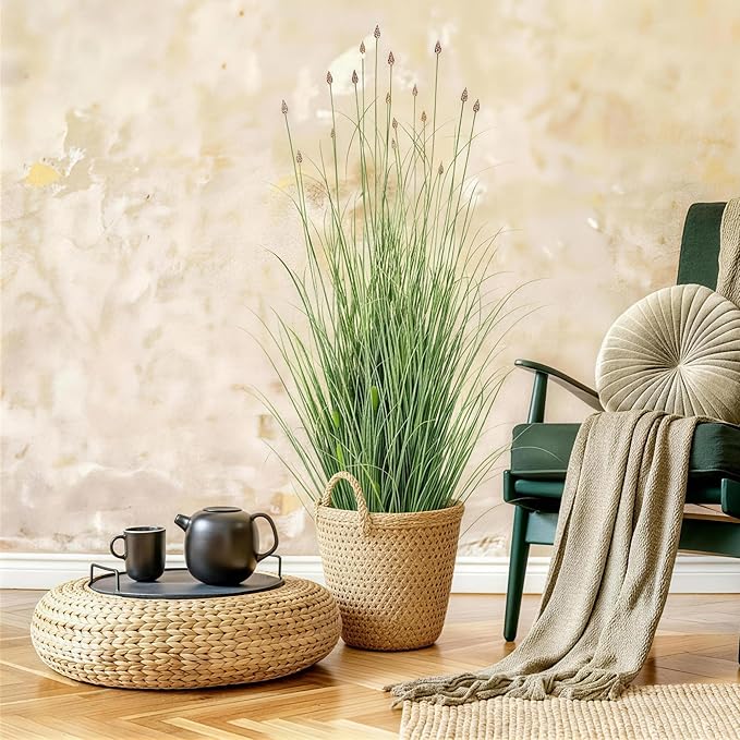 3FT / 4FT Extra Lush Artificial Plant (2pcs), Luxury Fake Tall Plants with Pot, Luxury Faux Tall Greenery with Dogtail for Garden Porch and Home Decor (Gray, 4FT)