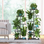 LINZINAR Plant Stand Indoor Outdoor Metal 6 Tier 7 Potted Multiple Flower Pot Holder Shelf Planter Display Shelving Unit for Patio Garden Corner Balcony Living Room (6 Tier 7 Potted, Dark Grey)