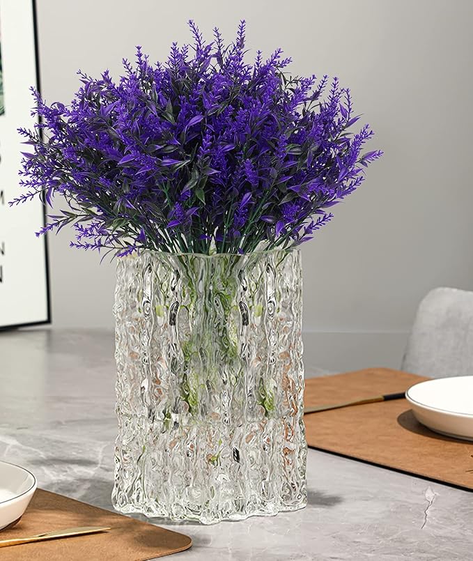 Artificial Plants Outdoor Artificial Lavender Flowers 12 Bundles Outdoor UV Resistant Fake Flowers No Fade Faux Plastic Plants Garden Porch Window Box Decorating,Spring Decorations for Home(Purple)