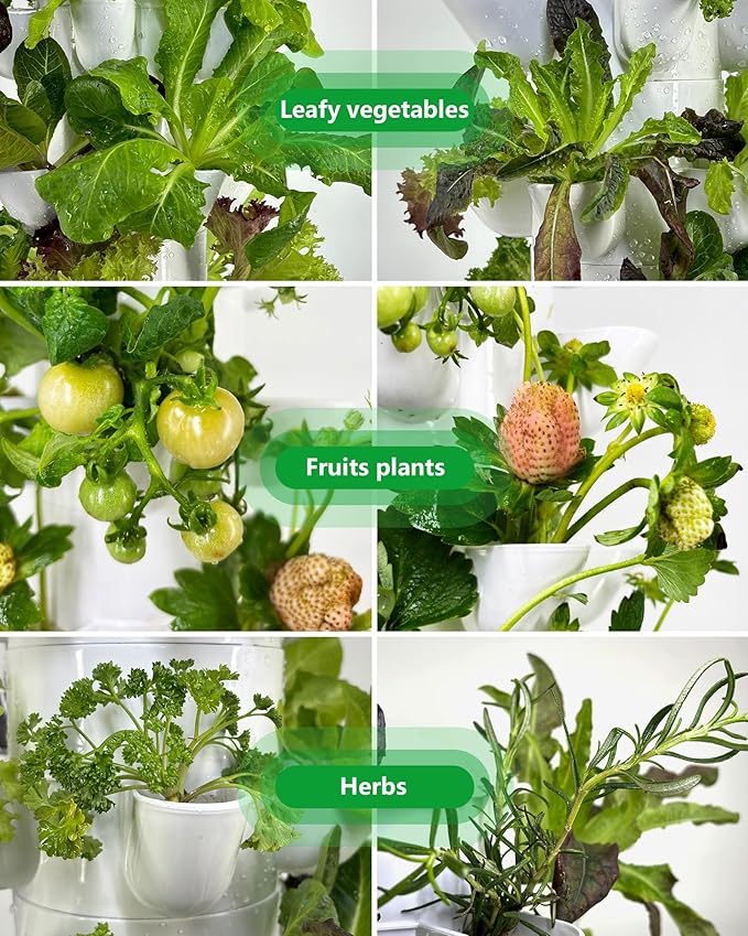 Hydroponics Tower Growing System，45 Pods Vertical Indoor Garden，360° Full-Spectrum Lights, Automatic Water Circulation System，Suitable for Leafy Greens and Herbs，Include Seed Starter Tray