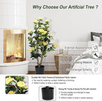 Artificial Camellia Tree 2 Pack - Realistic Camellia Plants in Pot with Yellow Flowers, Lifelike Faux Greenery for Living Room, Patio, or Wedding, Yellow