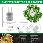 Artificial Vines with LED Fairy Lights, 33ft Green Silk Ivy Garland, 8 Light Modes, Remote Control, Indoor Decor for Bedroom, Living Room, Wedding, Party