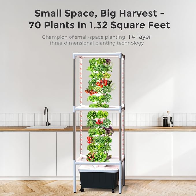 SJZX Hydroponics Growing System, Hydroponic Tower with Full-Spectrum Grow Lights, 5/14Tiers Indoor Outdoor Garden Planter, Vertical Home Gardening Germination Kits for Vegetables, Fruits, Herb (14L5H)
