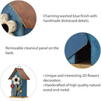 Glitzhome Hanging Bird House for Outdoor, 10.2" H Patio Garden Decorative Birdhouse Pet Cottage Distressed Wooden Bird House for Swallow Sparrow Finch Cardinals, Flower Rustic Blue