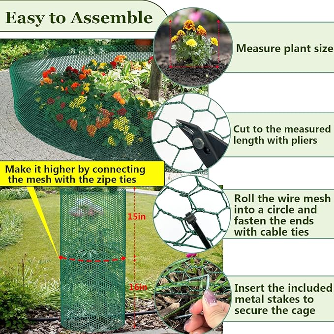 53Ft x16In Plant Protectors from Animals, Heavy-Gauge Plant Cages for Outdoor Plants with Pliers,Stakes, Rabbit Plant Cage, Wire Plant Protector(26.5Ft x 16In,2 Packs)