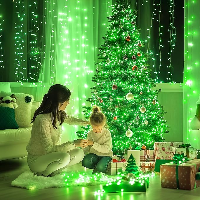 JMEXSUSS Green Christmas Lights Indoor Plug in,150 LED Connectable String Lights Outdoor, 59ft 8 Modes Green Christmas String Light for Bedroom Room Home Party Christmas Tree Decor