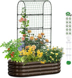 SUNYRISY Galvanized Raised Garden Bed with 71in Arch Trellis for Climbing Plants, Outdoor Planter Box with Climbing Net for Gardening Flowers Vegetables Fruits Herbs, Wood Grain