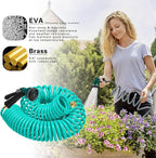 Coil Hose 25FT EVA Coil Garden Hose With 3/4'' Brass Connector Coiled Water Hose Lightweight And No Kink Includes 7 Patterns Spray Nozzle For Outdoors Lawn Watering Car Washing