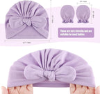 BQUBO Baby Turban Hats and Mittens Set Newborn Infant Hospital Hats Caps with Bows for Baby Boys Girls 0-12 Months