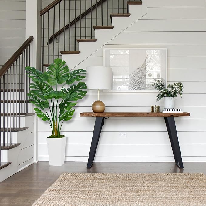 Artificial Monstera Deliciosa Plant 5FT - Faux Tropical Palm Tree with White Tall Planter - Fake Swiss Cheese Floor Plant Potted - Artificial Tree for Home Office Living Room Decor Indoor