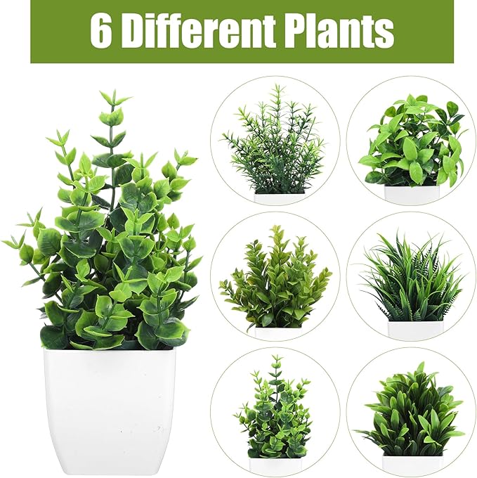 Kifmurase 12Pcs Fake Plants, Mini Artificial Greenery Potted Plants for Shelf, Small Artificial Faux Eucalyptus for Home Decor, Indoor, Office, Desk, Shelf, Table Decoration