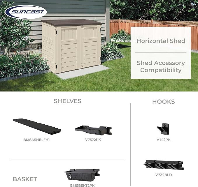 Suncast 3 Pack 34 Cu Ft Capacity Horizontal Outdoor Storage Shed for Garbage Cans, Garden Accessories, Backyard, and Patio Use, Vanilla