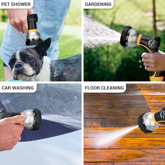 TheFitLife Flexible Metal Garden Hose - 100FT Lightweight Stainless Steel Water Hose with Solid Fittings and Sprayer Nozzle - Leak Proof, Kink Free, Anti-rust, Large Diameter, Durable and Easy Storage