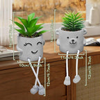 Zerzsy Fake Desk Plants in Cement Pots, Faux Plant Succulents Shelf Decorations, Funny Artificial Succulent Plants for Office Desk Decor, Cubicle Accessories - Set of 2
