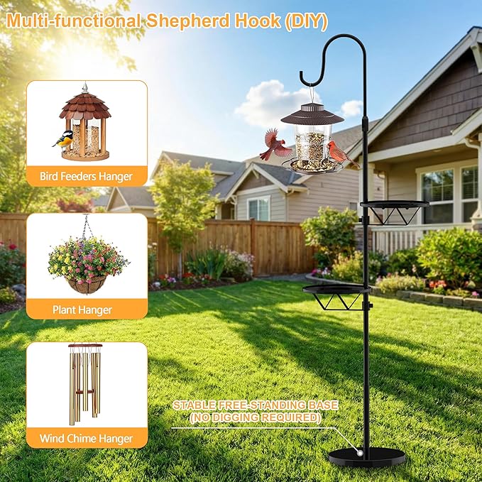 Candieslife 61" Solar Lights Outdoor with Plant Stands - Metal Shepherd Hook with Hanging Solar Lantern, Waterproof Solar Floor Lamp Garden Lights for Patio Deck Yard Porch Backyard & Indoor Decor