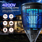 Solar Bug Zapper Outdoor, Mosquito Zapper with Flame & Projector Light Cordless Waterproof, Auto On/Off, Mosquito Trap Solar Powered, 4200V Electric Fly Zapper Killer for Patio Yard Camping Garden