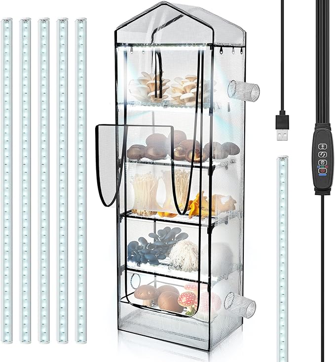 Windyun 5 Tier Extra Tall Mushroom Grow Tent Kit with Light & Timer, 80 x 19 x 27 Inch & 6500k Greenhouse with LED Grow Light, 4" Vents & Built in Humidifier Ports for Indoor Outdoor Mushroom Tent