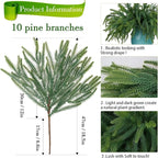 18Inches 10pack Christmas Norfolk Pine Branch Real Touch Artificial Norfolk Branches,Fake Stems Greenery Pine Picks for Indoor Home Holiday Decor Vase DIY Wreath Outdoor Porch Decoration
