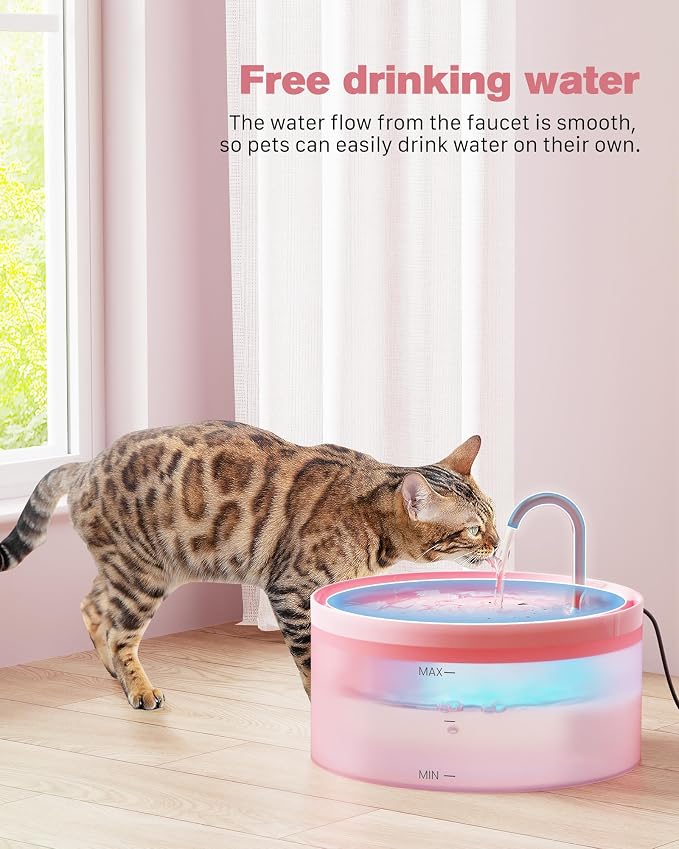 Pink Cat Water Fountain: Cat Fountain Super Silent Pet Water Fountain | 108oz/3.2L Water Fountains for Cats Indoor - Faucet Cat Fountain - Quiet Water Pump - Suitable for Cats and Dogs - BEMOONY