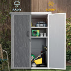 DWVO Outdoor Tall Storage Shed 60 Cuft with 2 Shelves, 5X3FT Vertical Tool Shed with Floor & Lockable Doors, Sturdy Double-Wall Plastic Cabinet for Garbage Cans and Garden Storage