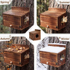 Chumia Squirrel Nesting Carbonized Wooden Squirrel House Outdoor Weather Natural Style Ventilation Easy to Clean Breed Living Shelter for Bird Small Animal