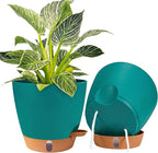 2 Pack 8 inch Plant Pots, Plastic Self Watering Planters with Drainage Holes, Deep Reservoir, Water Level Indicator, Modern Decorative Flower Pots for Indoor Outdoor Plants (Turquoise)