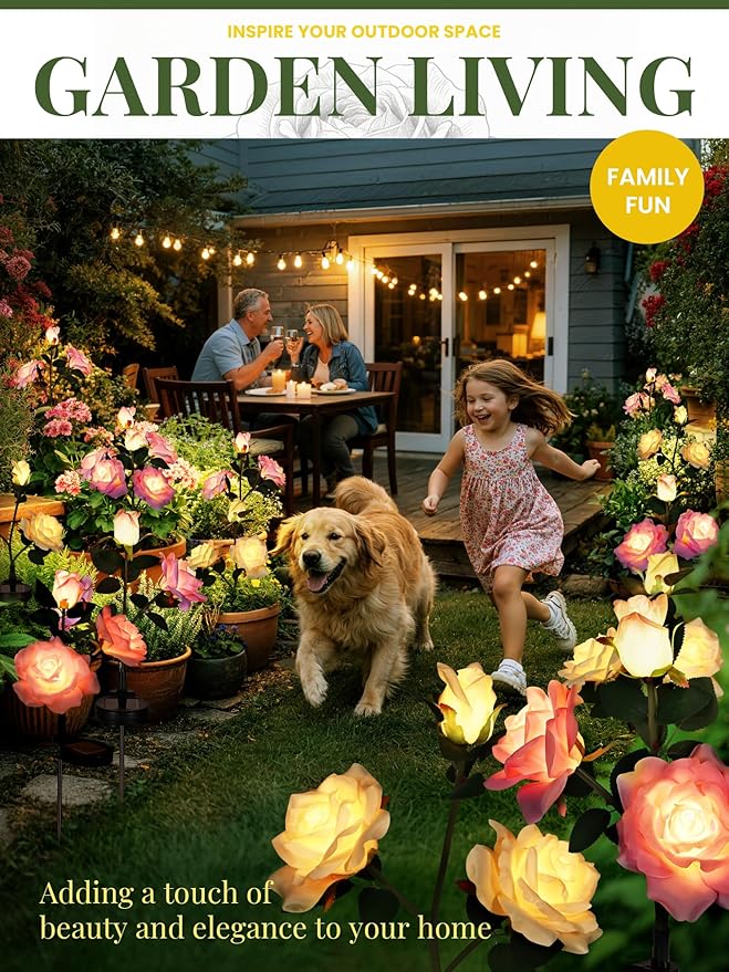 GIGALUMI Solar Lights Outdoor for Garden Decor, 3 Pack Solar Flower Lights Waterproof, 2 Lighting Modes 9 Roses for Pathway,Yard, Patio Decoration, Gardening Gifts for Women (Multi-Colored)