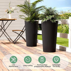 23.6" H Tall Planters for Outdoor Plants, 2 Pack Large Outdoor Planters for Front Porch Decor with Drainage Hole, Plastic Striped Flower Pots Fits Indoor Plants Patio Garden, Black