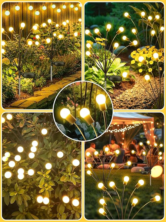 2026 Upgraded Solar Lights Outdoor, 4 Pack Solar Garden Lights with 2 Modes, Firefly Lights Outdoor Waterproof, Sway by Wind, Twinkle Firefly Light for Yard Patio Path Garden Decoration (Warm White)