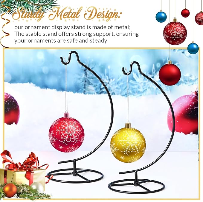 Baderke 4 Pack Ornament Display Stand, 10.43" Height Ornament Hanger, Air Plant Holder Terrariums Hanging Stand Crystal Witch Ball Hanging Hook for Christmas Wedding Home Office Decoration (Black)