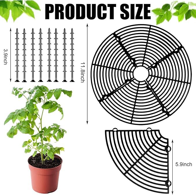 11.8 Inch Plant Pot Cover,Durable Cat & Dog Digging Stopper with Deep Stakes,Adjustable Soil Guard Grid for Indoor & Outdoor Flower Pots,Black Animal Protector