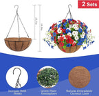 Hananona 2 Set Artificial Outdoor Flowers with Hanging Basket, 2 Hanging Planters with 24 Pcs Patriotic Flowers for Summer Front Porch Patio 4th ofJuly Decor (2, Red, White, Blue)