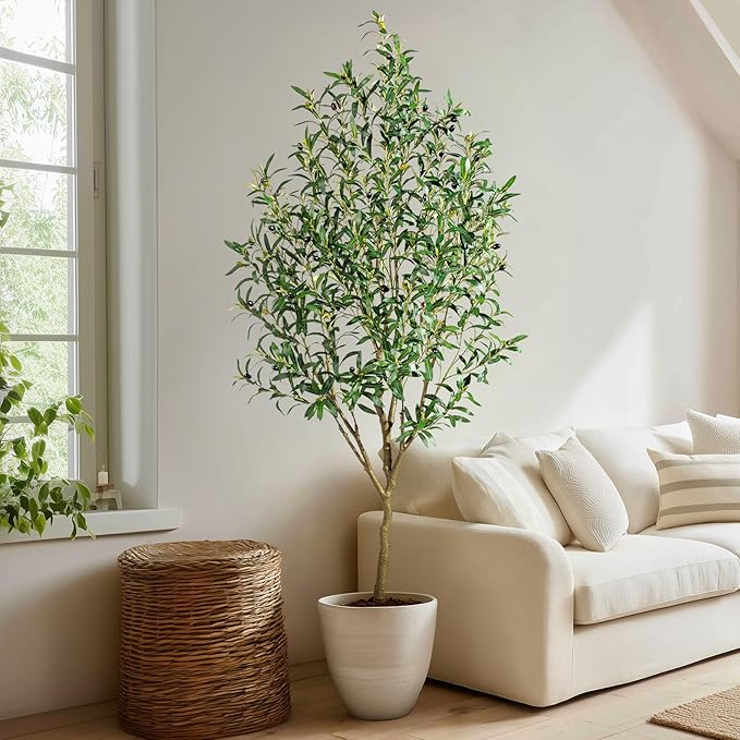 Big Artificial Olive Tree Large Faux Trees Indoor Outdoor Realistic Floor Plant Tall Fake Plants for House Modern Home Living Room Bedroom Office Front Porch Decor Outside Patio para decoracion
