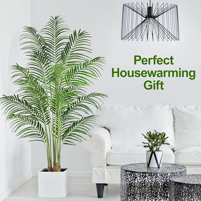 Artificial Palm Tree 6ft Tall Fake Palm Tree Indoor Decor with 18 Leaves and Real Bark Design Faux Tropical Areca Palm Silk Floor Plant in Pot for Home Office Living Room Bedroom Decor 1pcs