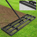 Lawn Leveling Rake-32''x10 Heavy Duty Leveler Reinforced Landscape Tool, Steel Lawn Rake with Serrated Edge & Smooth Plate for Level Soil Compost Sand Grass Dirt Yard Garden 6.5FT Adjustable Handle