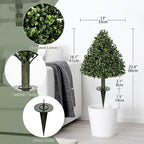 Briful Faux Boxwood Topiary Shrub with Ground Spike, 23.6in Artificial Topiary Trees Outdoors Fake Potted Boxwood Plants for Front Porch Garden Yard Home Decor