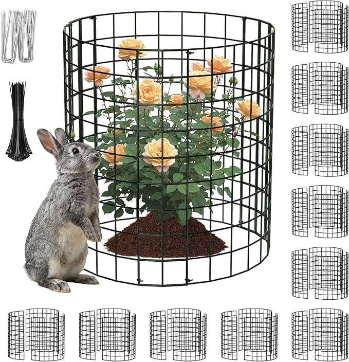 PASARA 10 Pack Plant Protectors from Animals, 13 Inch Round Cloche Plant Cages with Sturdy Chicken Wire Mesh, Garden Cages to Keep Animals Out for Vegetables & Flowers, Includes Support Stakes