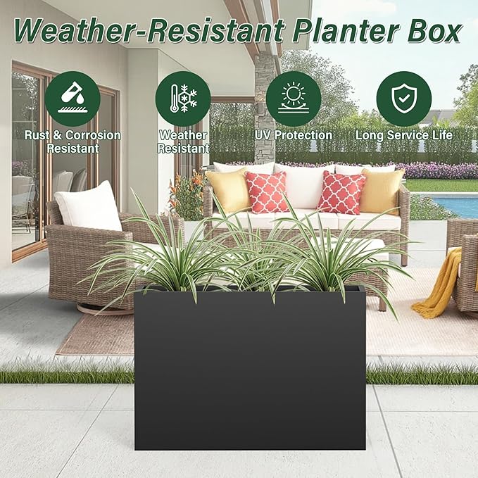 Metal Tall Planter 38" L x 10" W x 26" H, Long Rectangular Planter Box with Drainage Holes & Removable Shelf – Heavy Duty Steel Planter for Tall Plants, Flowers or Shrubs