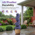 PATIO CHOICE 3ft Artificial Topiary Spiral Trees with Lavender Set of 2 High End Outdoor Faux Plants Realistic Fake Bushes Lilac Shrubs Decorations for Outdoor Front Porch Garden