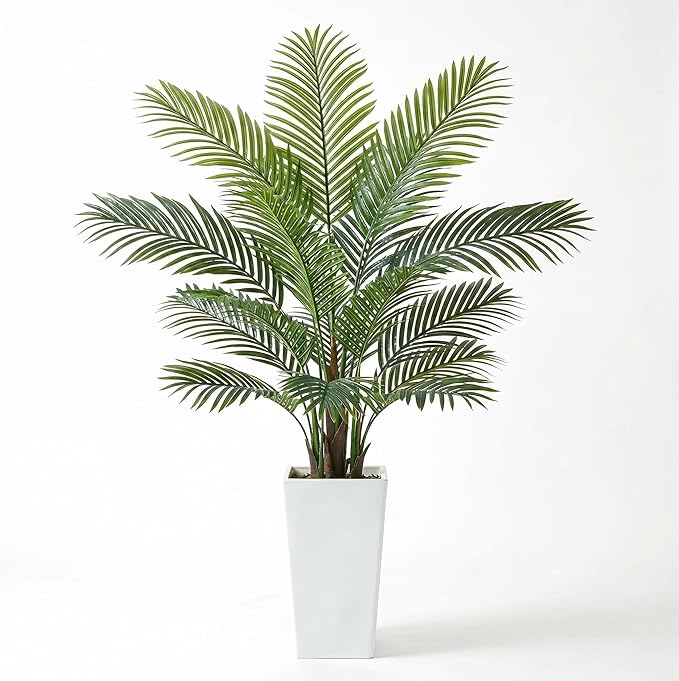 Garvee 5FT Artificial Palm Tree, Tall Faux Tropical Areca Plants with White Tall Planter, Fake Potted Tree with Lifelike Leaves for Indoor Living Room Bedroom Home Office Decor