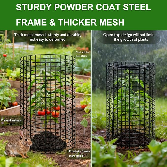 3 Pcs Plant Protector from Animals 12x16 Inch Metal Wire Mesh Garden Plant Cages for Gardening Supplies – Garden Plant Protectors with 30 Cable Ties, 9 Stakes & Gloves