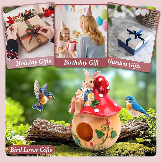 Bird Houses for Outside – Hand-Painted Decorative Bird House, Waterproof Resin Hanging Birdhouse for Patio, Yard, Porch & Garden Decor