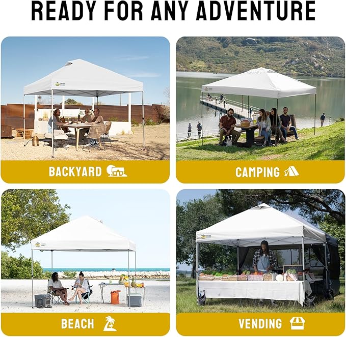 CROWN SHADES 10x10 Pop Up Canopy, Patented Center Lock One Push Tent Canopy, Newly Designed Storage Bag, 8 Stakes, 4 Ropes (10x10, White)